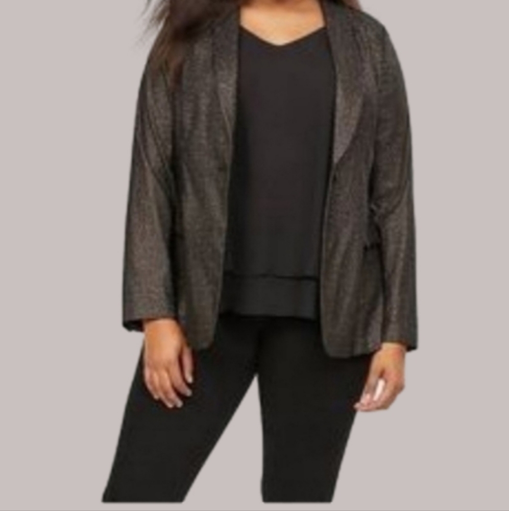 Lane Bryant Black & Gold Metallic Blazer Size 24 NWT